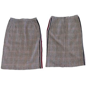 NWOT London Look Brand Plaid Pencil Midi Skirt Back Slit Size L Pockets Career